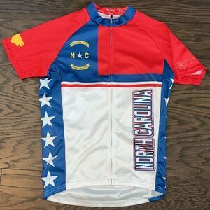 State of North Carolina Patriotic Red White Blue Cycling Biking Touring Jersey S